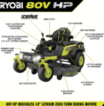 RYOBI 80V HP Brushless 54 in. Battery Electric Cordless Zero Turn Mower & Mulch Kit - Image 4