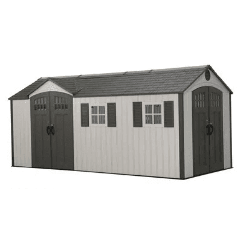 nex-product-252-image-1 Lifetime 8′ x 17.5′ Outdoor Storage Shed Dual Entry, Tan - Image 1