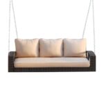 69″ Brown Woven Rattan Outdoor Swing Chair with Beige Cushions - Image 5