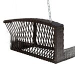 69″ Brown Woven Rattan Outdoor Swing Chair with Beige Cushions - Image 7