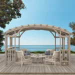 Sunjoy Bellucci 10 x 14 ft. Light Grey Outdoor Cedar Wood Framed Arched Pergola - Image 2