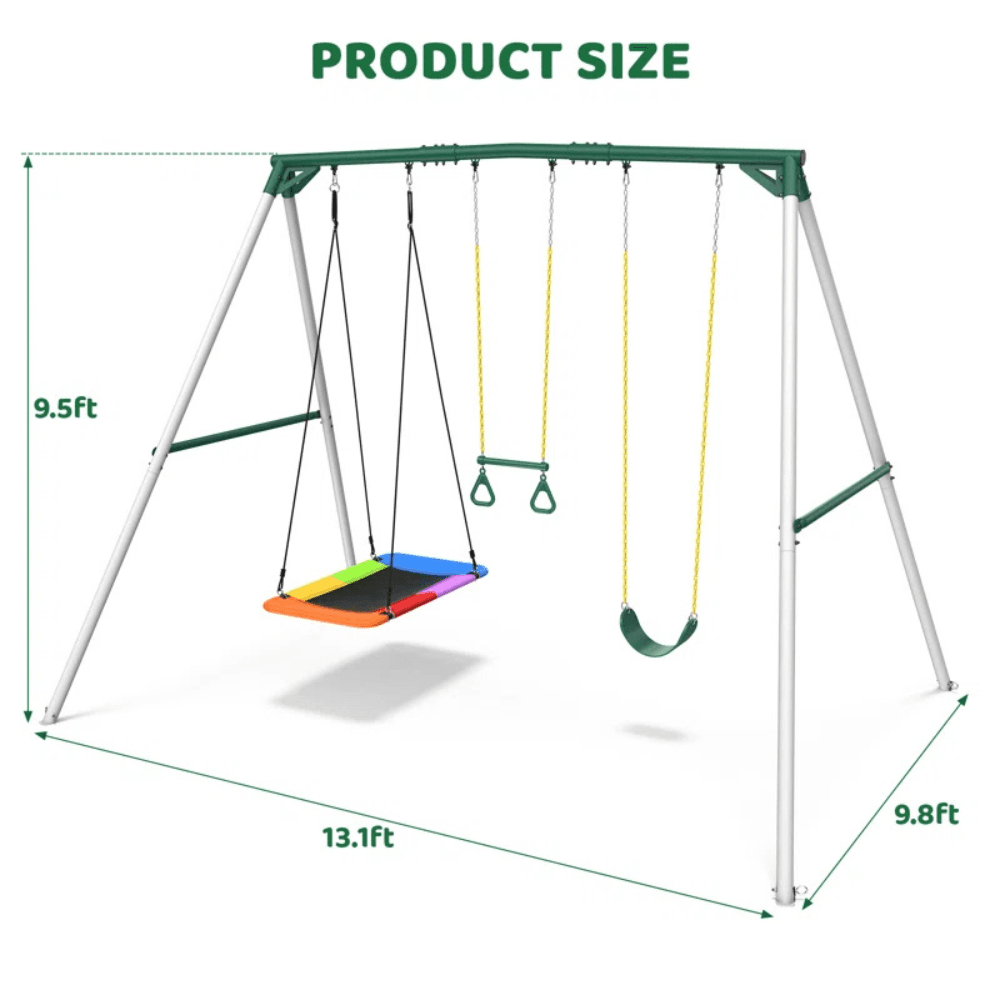 welt-product-68-image-1.png 9.5′ Heavy Duty Metal Swing Set with Belt Swing, Trapeze Bar - Image 1