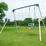 9.5′ Heavy Duty Metal Swing Set with Belt Swing, Trapeze Bar - Image 5