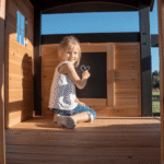 Canyon Creek All Cedar Swing Set Playset w/ Rockwall Upper Fort Belt Swings Web Swing Gray Wave Slide, and Play Kitchen - Image 6